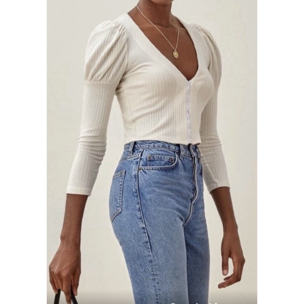 Reformation Ribbed Puffed Sleeve Blouse Size M *Like New*